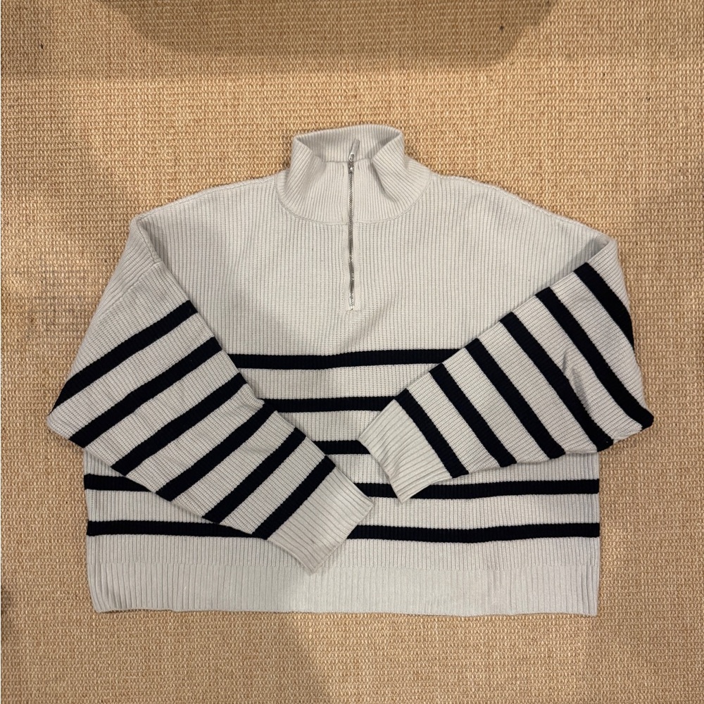 MNG Blue Striped Boxy Quarter Zip Sweater